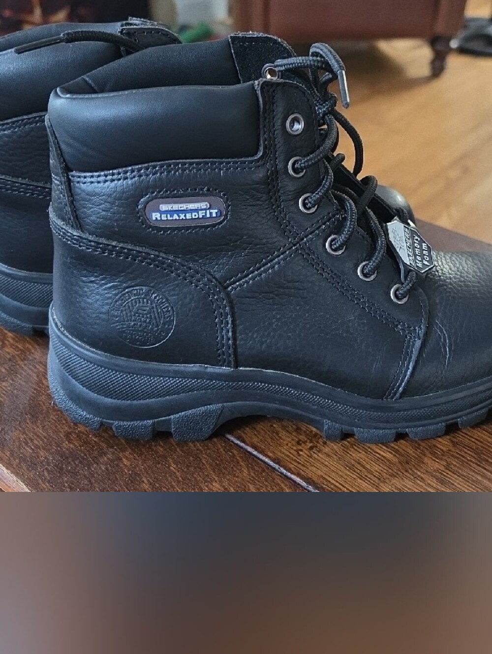 Skechers Womens Black Lace-Up Steel Toe Memory Foam Work Boots - Picture 2 of 5